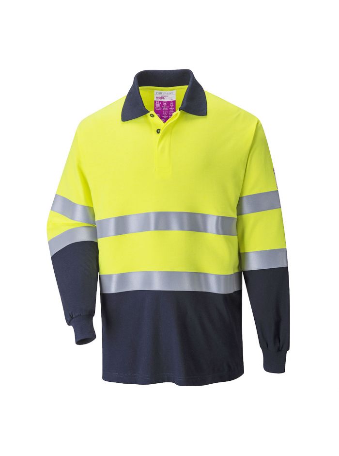 FR Modaflame Anti-Static Two Tone Polo Shirt, 4XL, R, Yellow/Navy