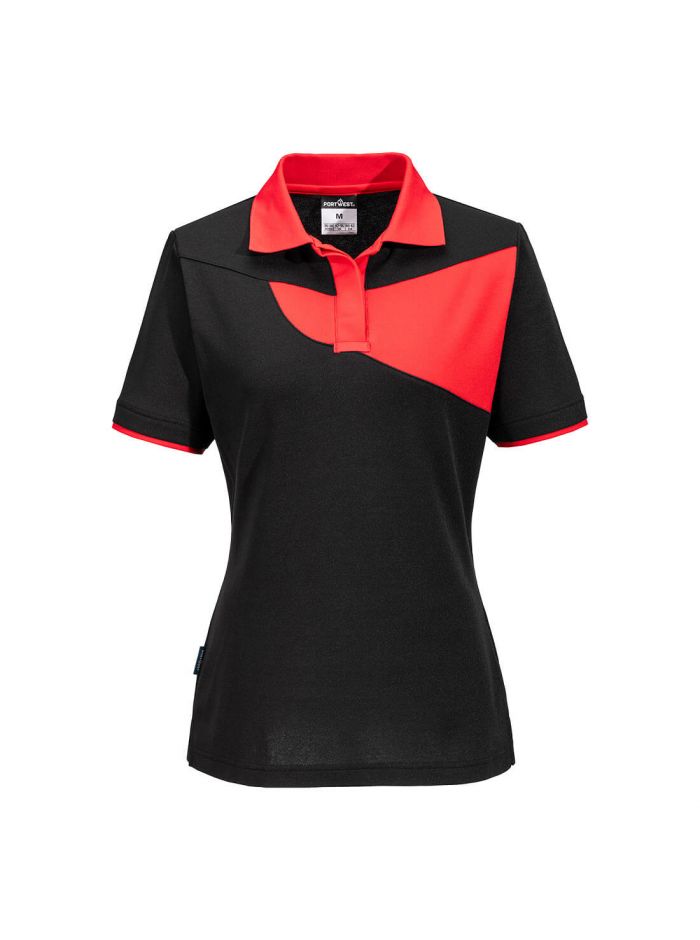 PW2 Women's Polo Shirt S/S, L, R, Black/Red