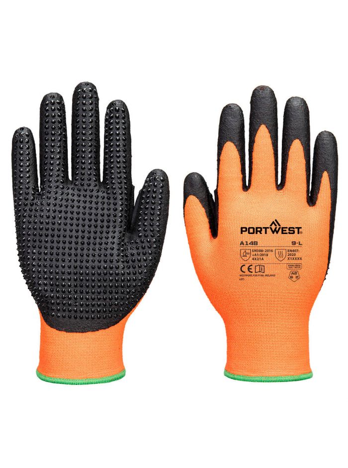 Grip 13 Nitrile High Dotted glove, L, R, Orange/Black
