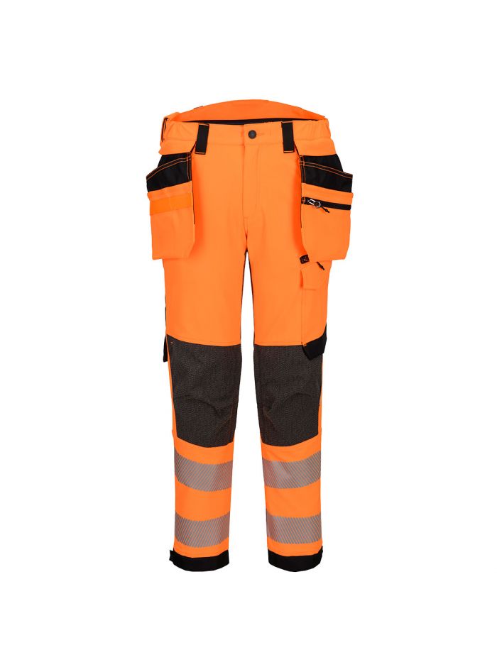 EV4 Hi-Vis Stretch Detachable Holster Class 2 Trousers, 28, R, Orange/Black