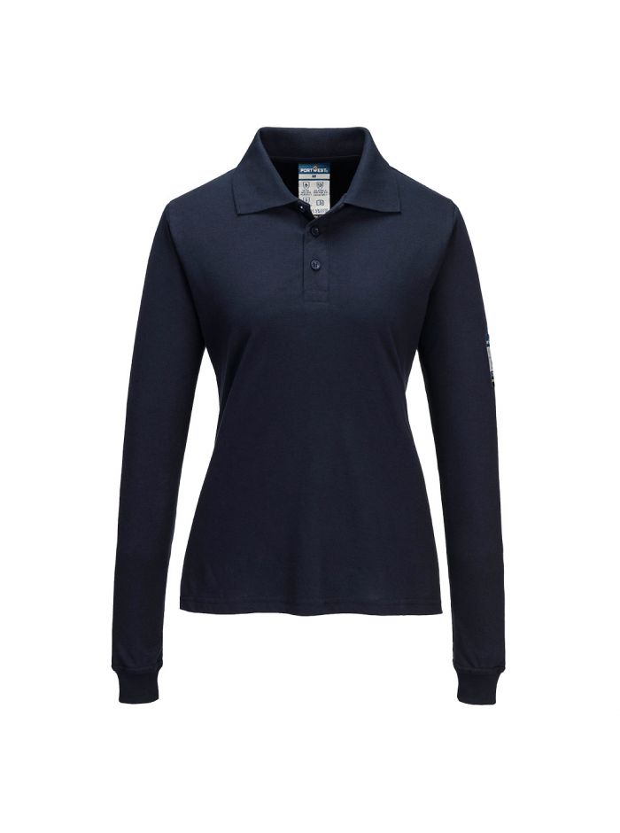 Modaflame Knit FR Women's Long Sleeve Polo Shirt, L, R, Navy
