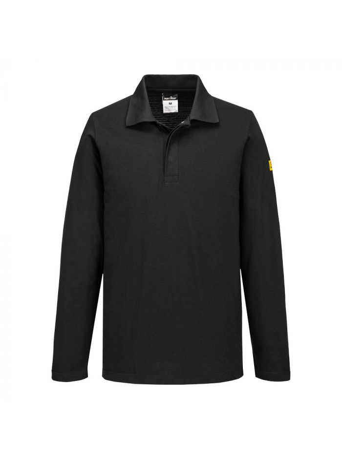Anti-Static ESD Polo Shirt L/S, 4XL, R, Black
