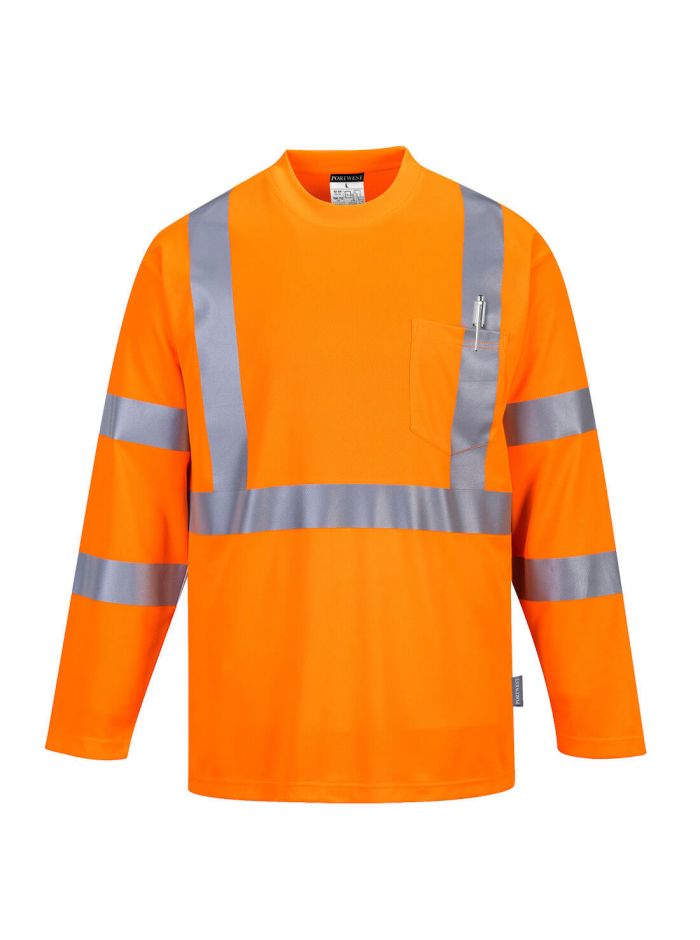 Hi-Vis Long Sleeve Pocket T-Shirt , L, R, Orange
