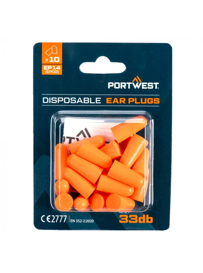 PU Foam Ear Plugs Blister Pack (10 Pairs), , R, Orange