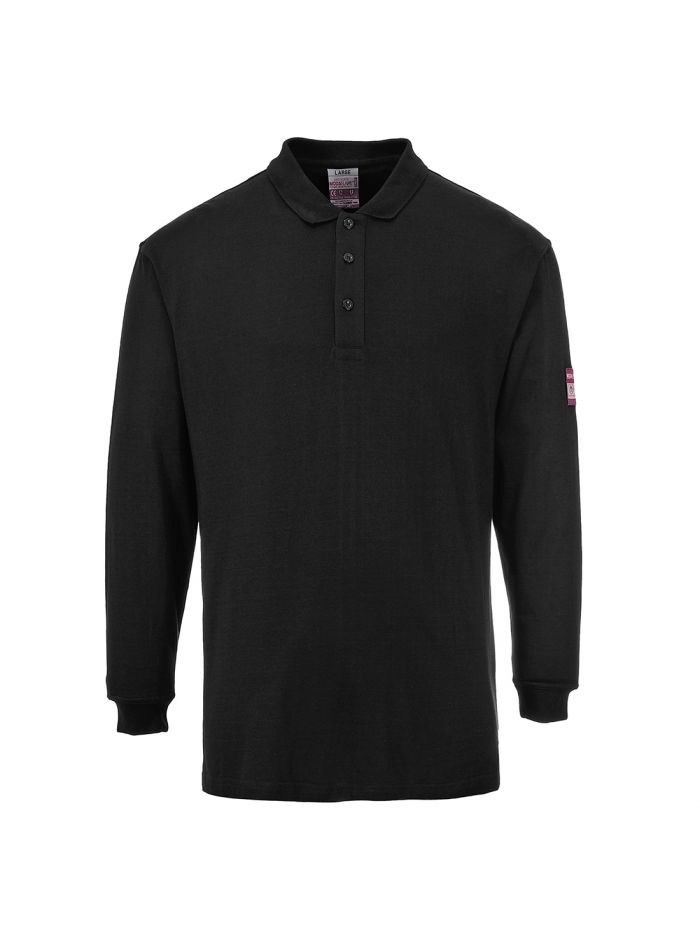 FR Modaflame Anti-Static Long Sleeve Polo Shirt, 4XL, R, Black