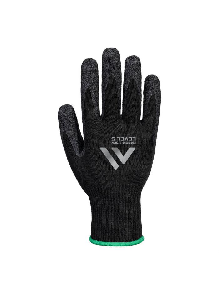 Needle Stick F10 Latex Crinkle Glove, L, R, Black