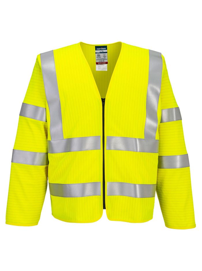 Bizflame Hi-Vis FR Long Sleeve Zip Vest, L/XL, R, Yellow