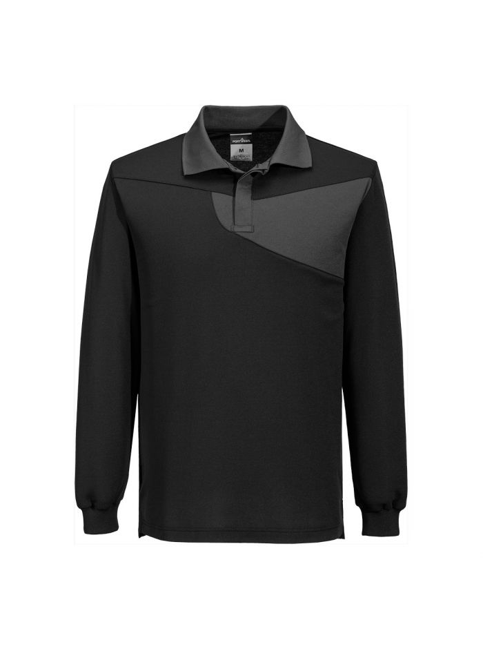 PW2 Cotton Comfort Polo Shirt L/S, L, R, Black/Zoom Grey