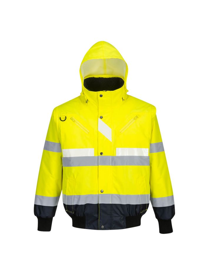 Glowtex Hi-Vis 3-in-1 Contrast Bomber Jacket , XXL, R, Yellow/Navy