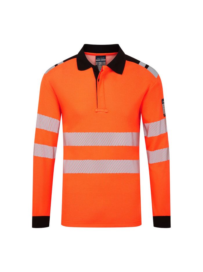 PW3 Modaflame Knit HVO FR Long Sleeve Polo Shirt, L, R, Orange/Black