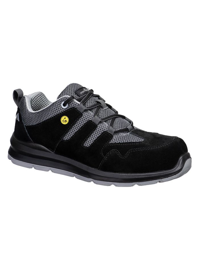 Composite Cow Suede Leather Trainer S1 ESD SR FO, 36, Y, Black/Grey