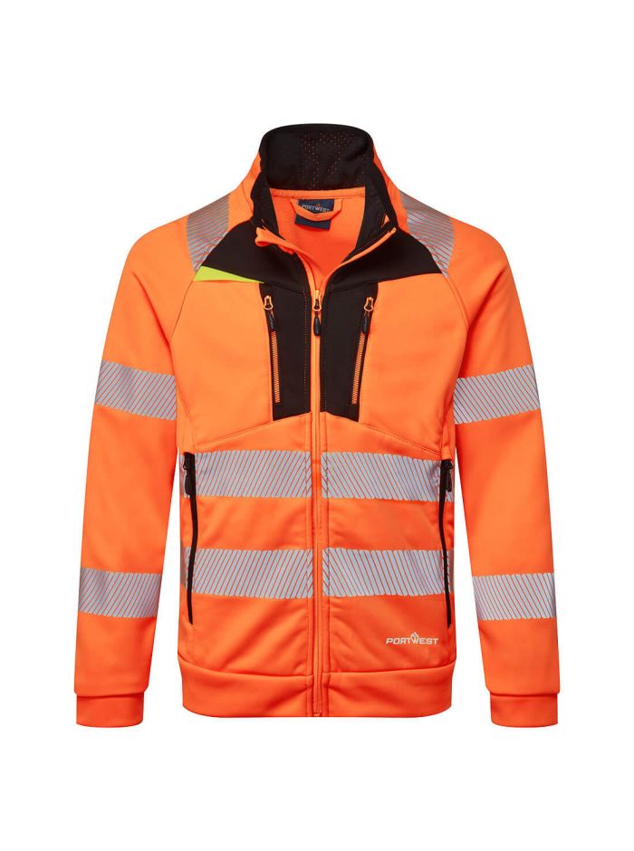 DX4 Hi-Vis Funnel Neck Zipped Sweatshirt, 4XL, R, Orange/Black