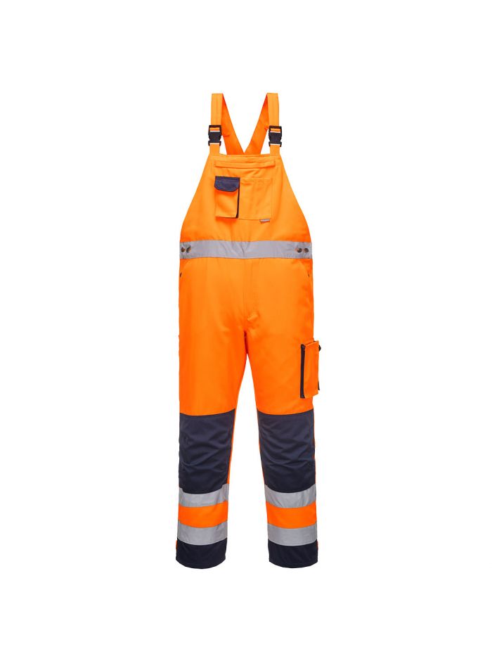 Dijon Hi-Vis Contrast Work Bib and Brace, L, R, Orange/Navy
