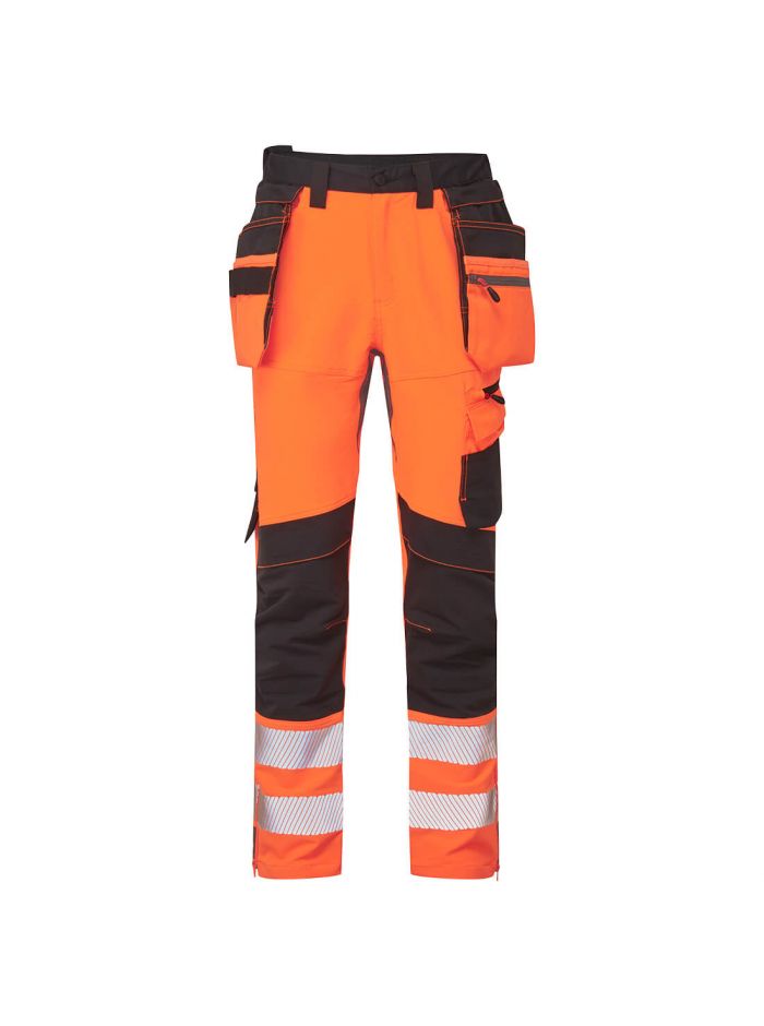 DX4 Hi-Vis Detachable Holster Pocket Craft Trousers, 28, R, Orange/Black