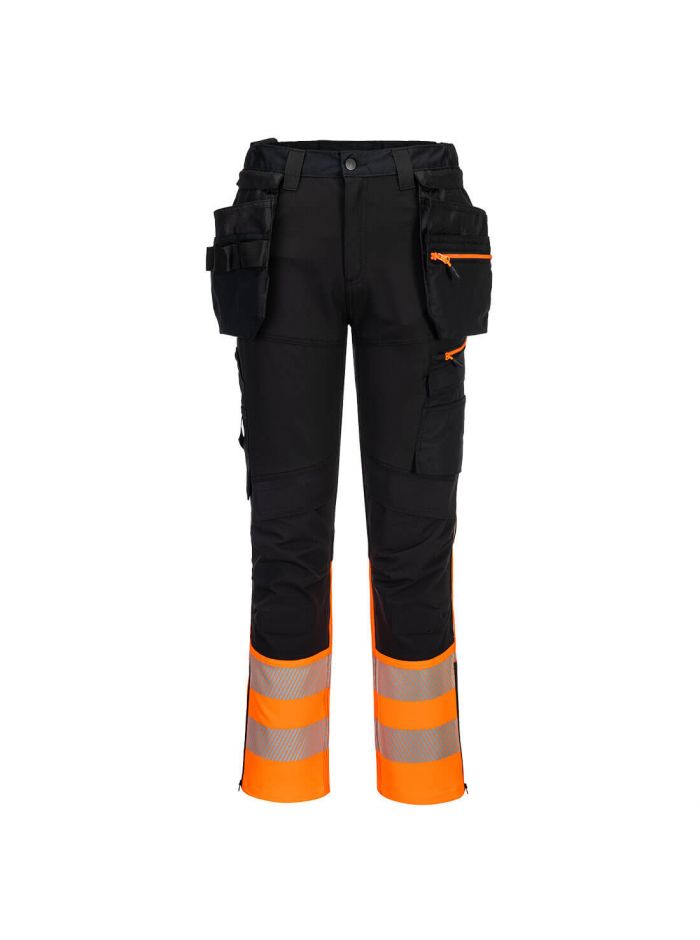 DX4 Hi-Vis Class 1 Detachable Holster Pocket Craft Trousers, 28, R, Orange/Black