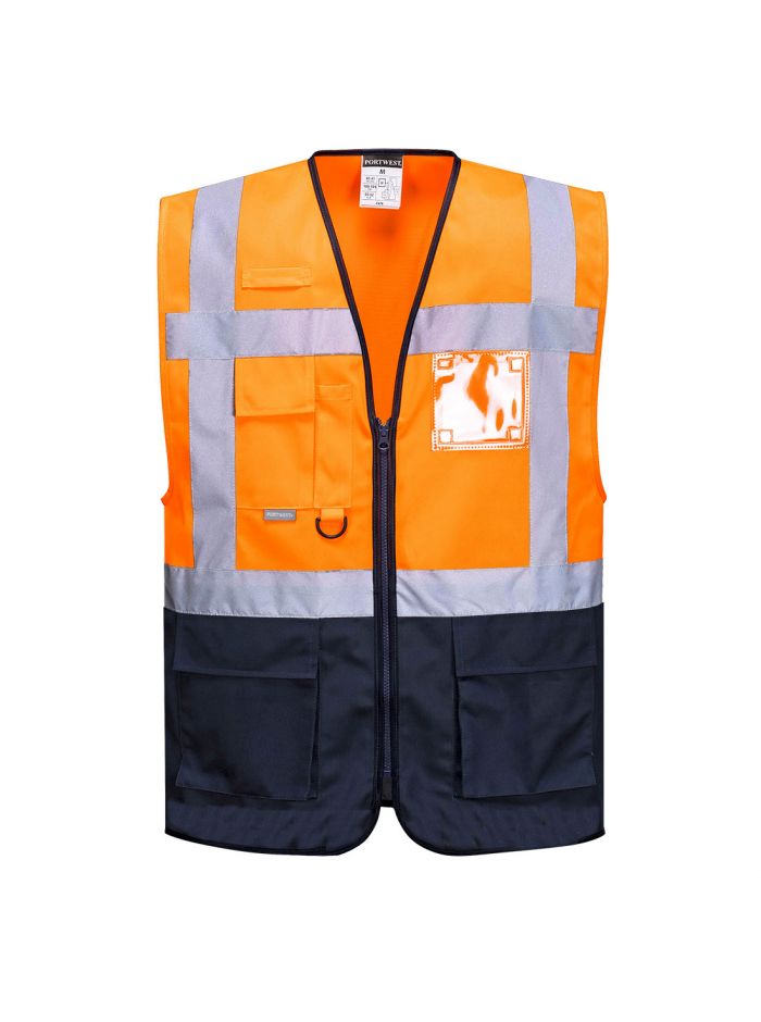 Warsaw Hi-Vis Contrast Executive Vest , L, R, Orange/Navy